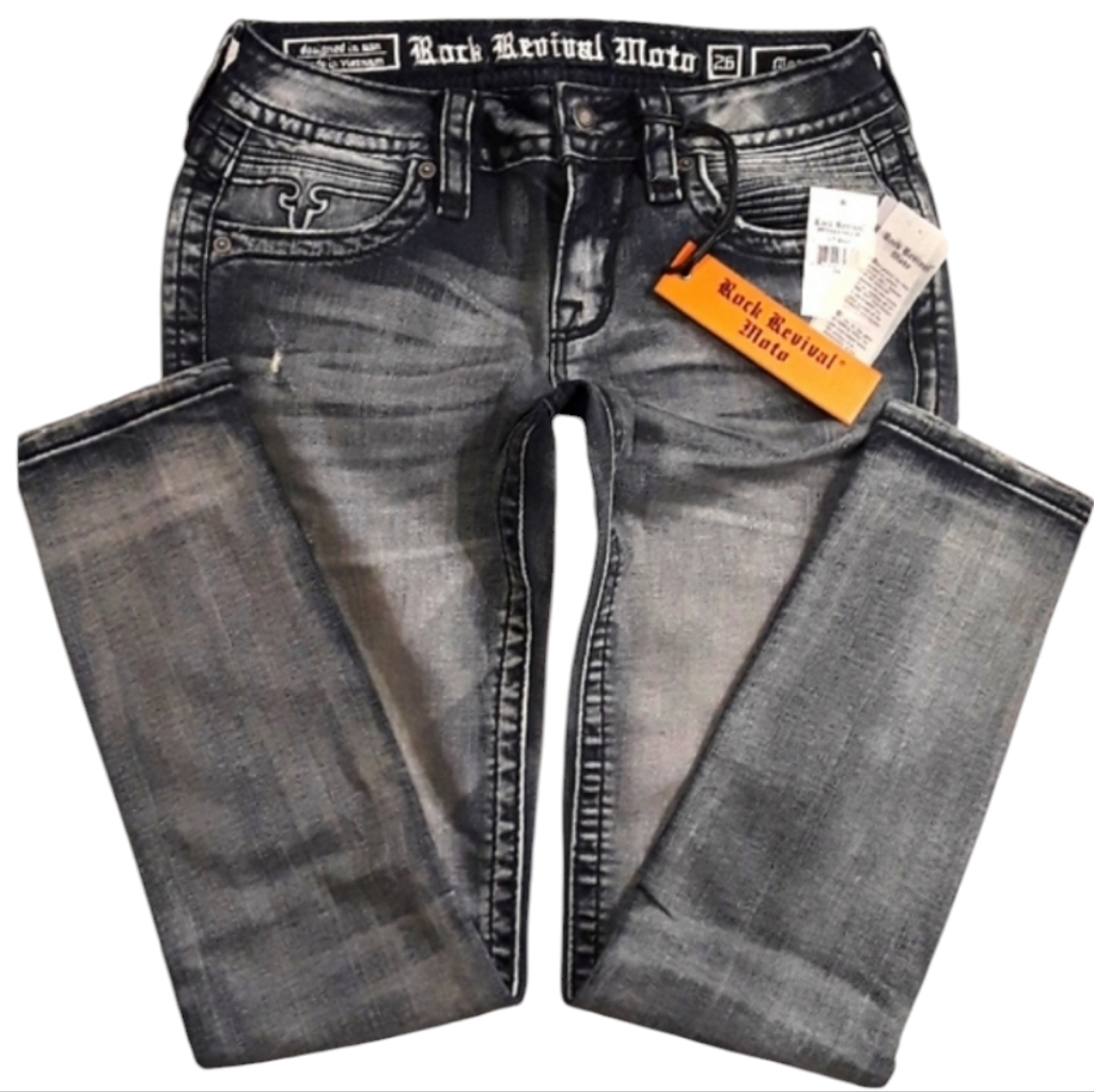 Rock Revival Moon Moto Skinny Jeans. Women's Size: Waist 26x28 Inseam.